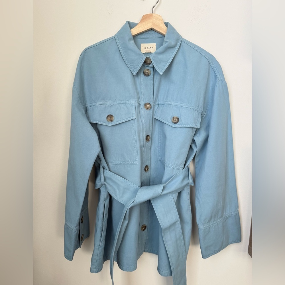 Sezane Marena Belted Utility Jacket Light Blue US 12 - Picture 2 of 15